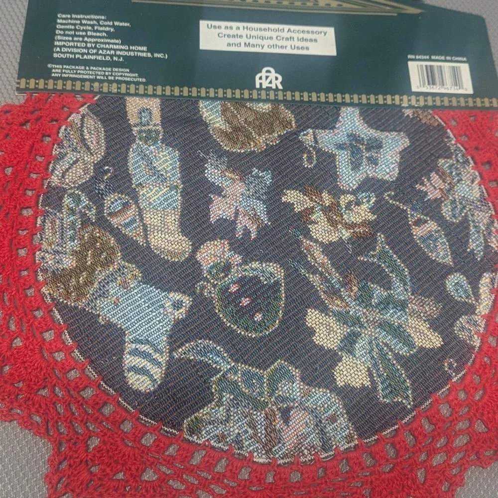 Set of 2 Vintage Christmas Tapestry Doilies Red Crochet Lace 14